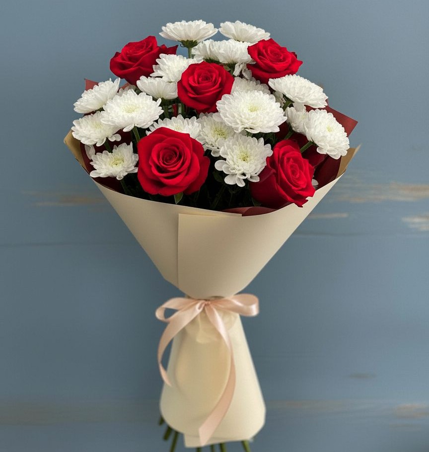 Букет цветов из: Розы и Хризантемы в Новоселки