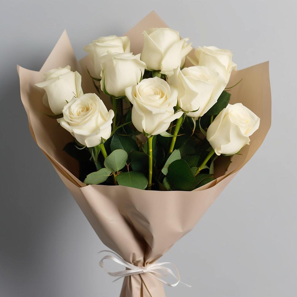 Букет 9 Белых роз Эдлесс Лав в Новоселки