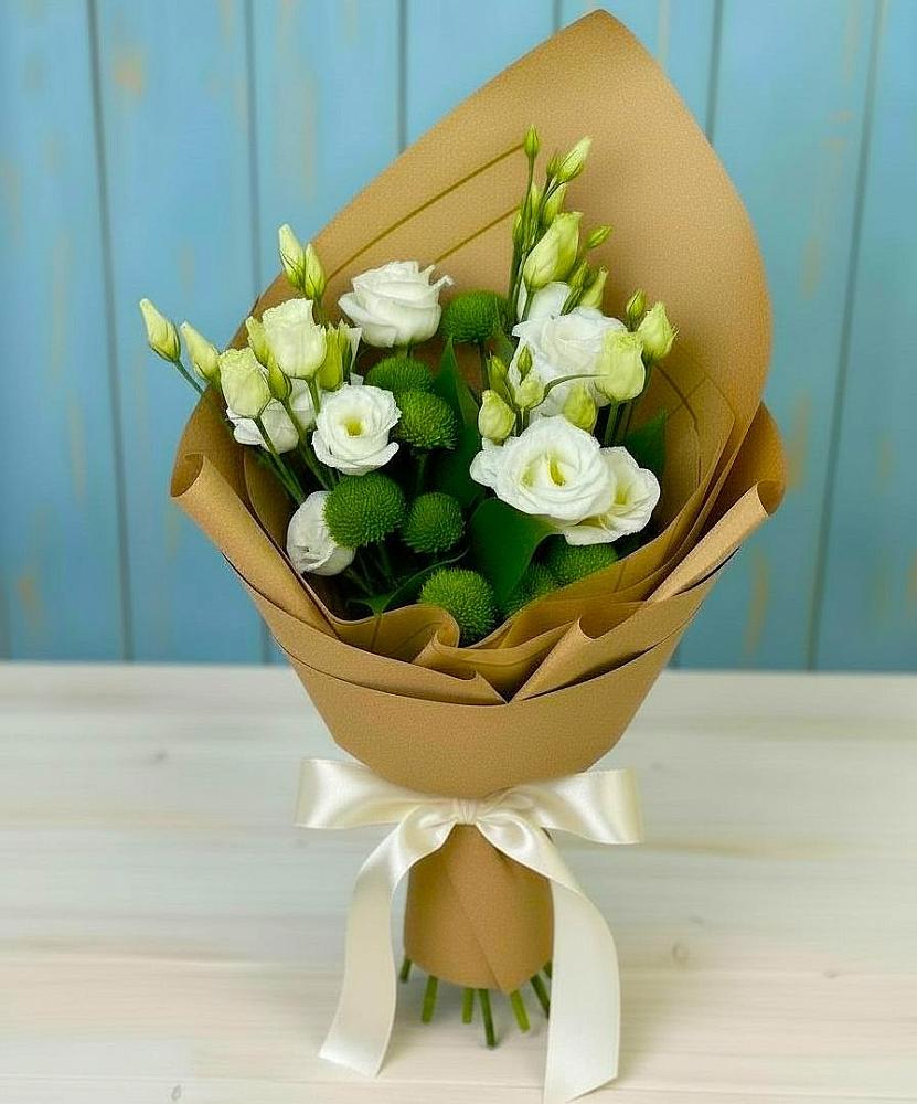 Букет цветов из: Хризантемы и Лизиантусы в Новоселки