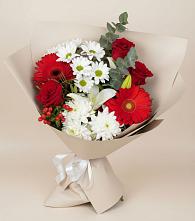Букет цветов из:  Розы, Хризантемы, Герберы и Лилии в Новоселки