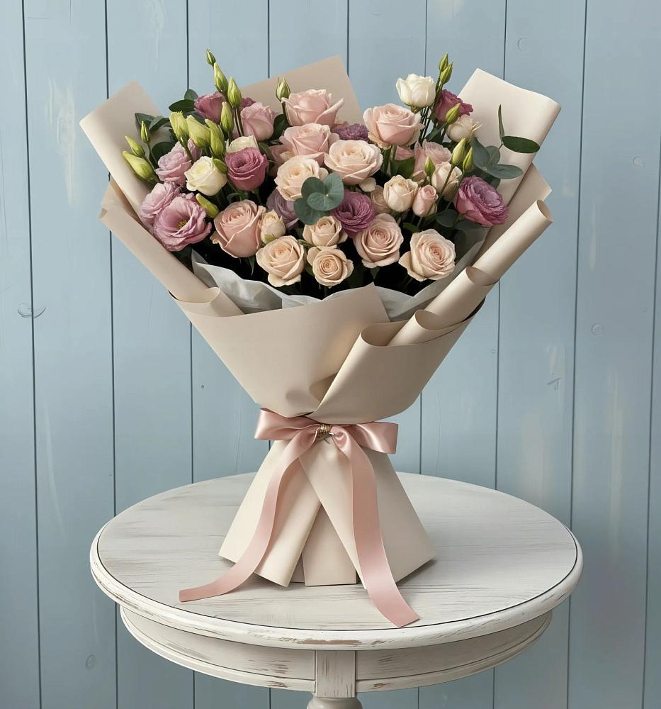 Букет цветов из: Розы и Лизиантусы в Новоселки