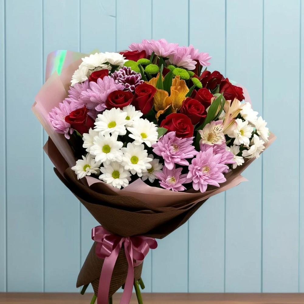 Букет цветов из: Розы, Хризантемы и Альстромерии в Новоселки