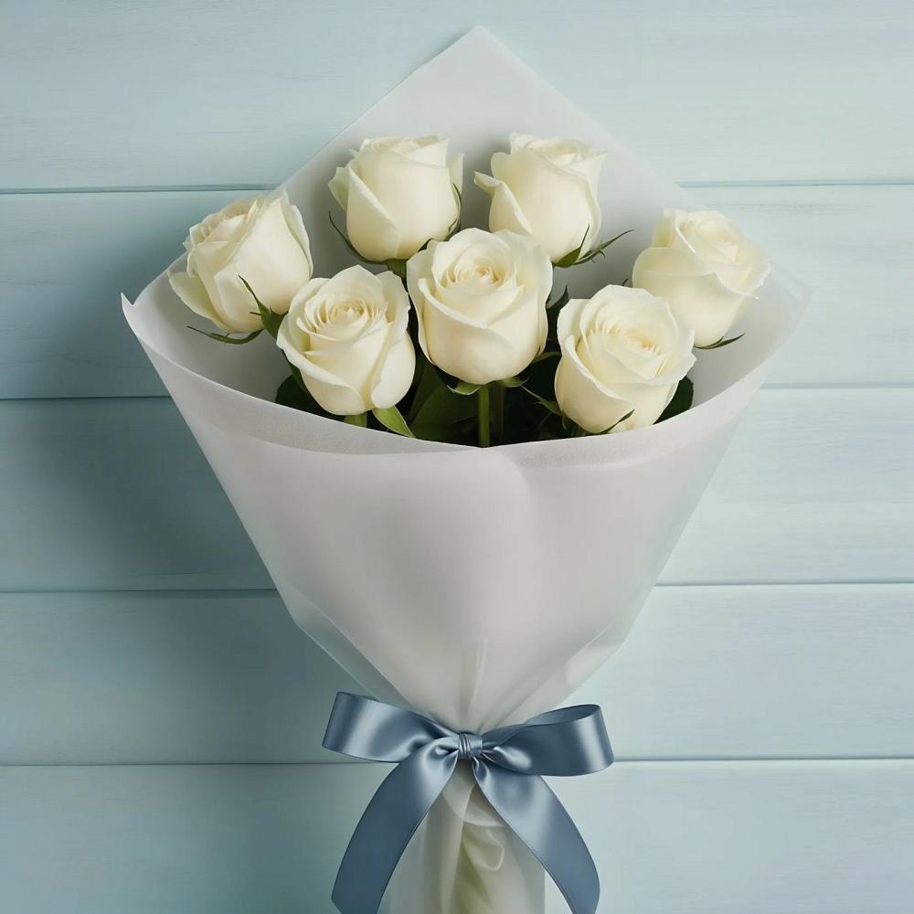 Букет 7 Белых роз Эдлесс Лав в Новоселки
